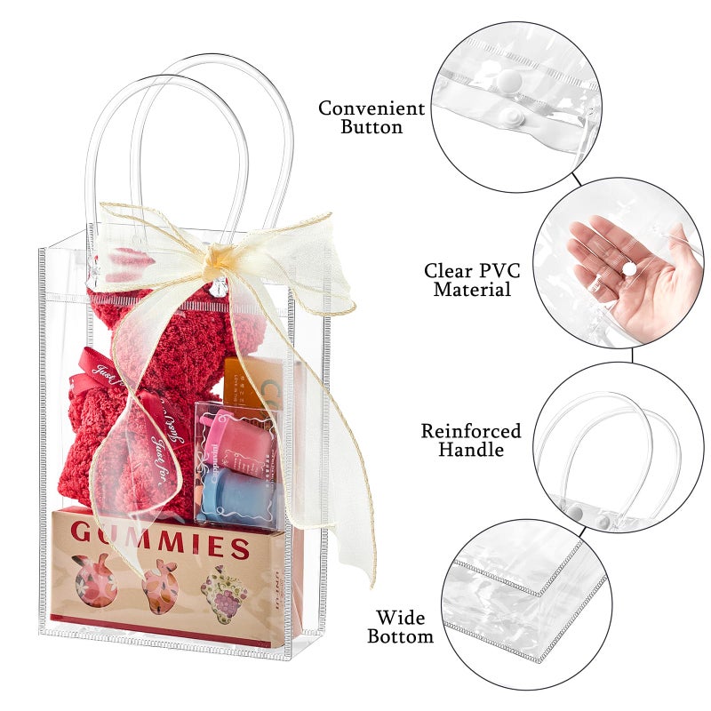 Ohuimrt 30 PCS Clear Plastic Gift Bags with Handles, 4.9 x 7.5 x 3.15 Inches Reusable Party Favor Bags with Ribbon Transparent Gift Wrap Bags Bulk for Weddings Birthdays - Image 3