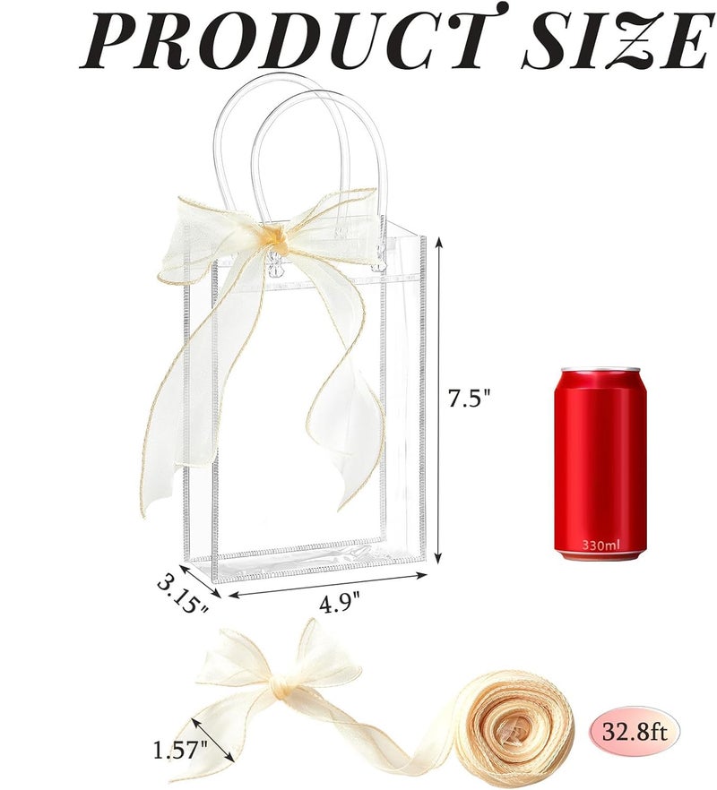 Ohuimrt 30 PCS Clear Plastic Gift Bags with Handles, 4.9 x 7.5 x 3.15 Inches Reusable Party Favor Bags with Ribbon Transparent Gift Wrap Bags Bulk for Weddings Birthdays - Image 2