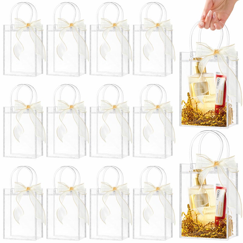 Ohuimrt 30 PCS Clear Plastic Gift Bags with Handles, 4.9 x 7.5 x 3.15 Inches Reusable Party Favor Bags with Ribbon Transparent Gift Wrap Bags Bulk for Weddings Birthdays - Image 1