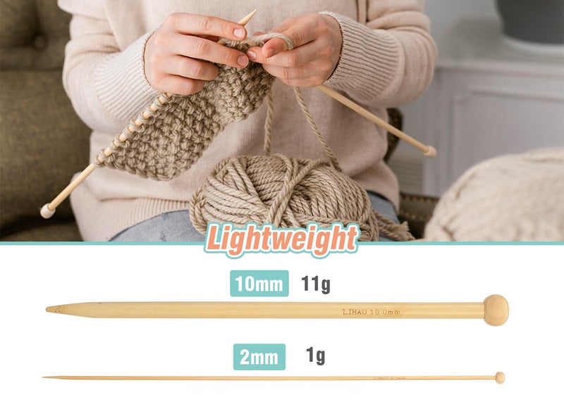 LIHAO 36 PCS Bamboo Knitting Needles Set (18 Sizes From 2.0mm to 10.0mm) - Image 5