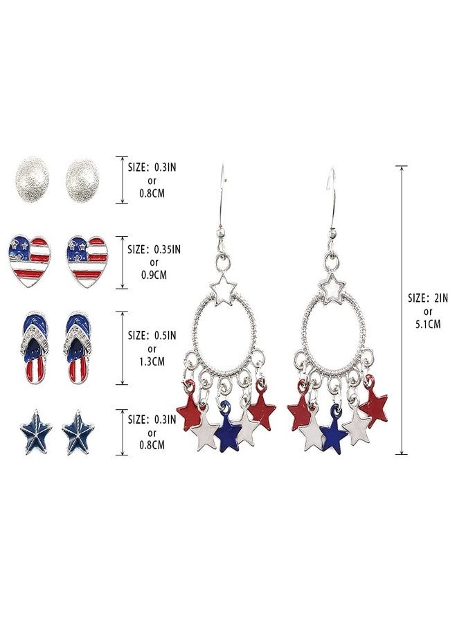 MADISON TYLER American Flag Earrings Set for Women | 4th of July Heart Star USA Flag Stud Drop Dangle Earrings | Patriotic Independence Day Jewelry 5PCS (style 1) - Image 5