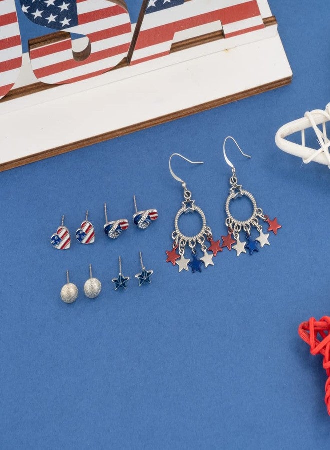 MADISON TYLER American Flag Earrings Set for Women | 4th of July Heart Star USA Flag Stud Drop Dangle Earrings | Patriotic Independence Day Jewelry 5PCS (style 1) - Image 4