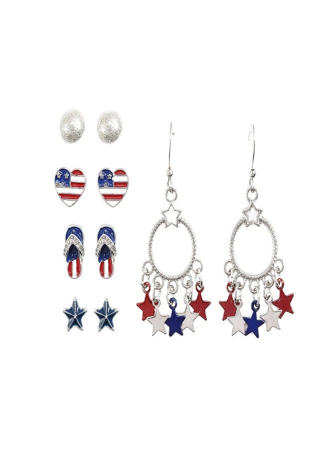 MADISON TYLER American Flag Earrings Set for Women | 4th of July Heart Star USA Flag Stud Drop Dangle Earrings | Patriotic Independence Day Jewelry 5PCS (style 1) - Image 1