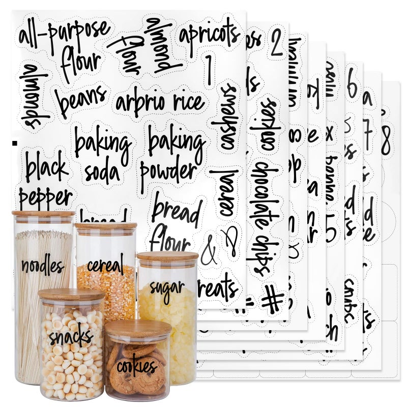 Aixoom 170 PCS Pantry Labels for Containers, Preprinted Black Script Kitchen Labels for Food Storage Jar Spice Bottle - Image 1