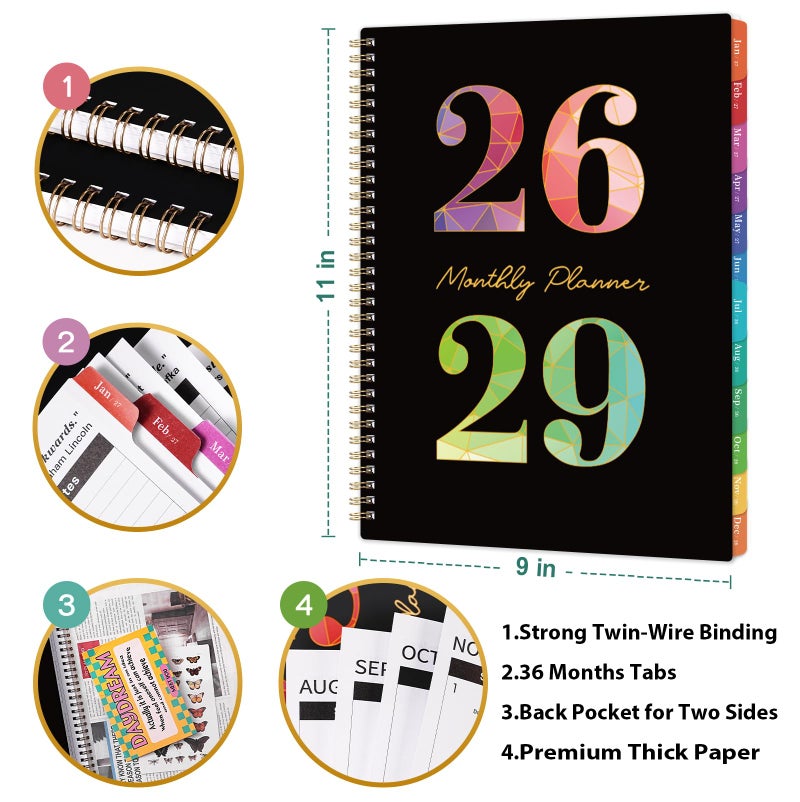 Coboll 2026-2029 Monthly Planner - 3 Year Monthly Planner 2026-2029, July 2026 - June 2029, 36 Months Calendar with Colorful Tabs & Inner Pocket, 9" x 11" - Image 3