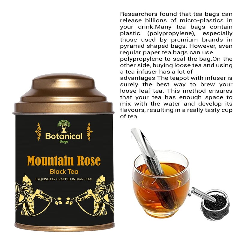 Botanical Sage- Mountain Rose Black Tea 100g With Free Tea Infuser | Darjeeling Black Tea With Rose Petals & Jasmine | Selected | Luxury Tea - Image 2