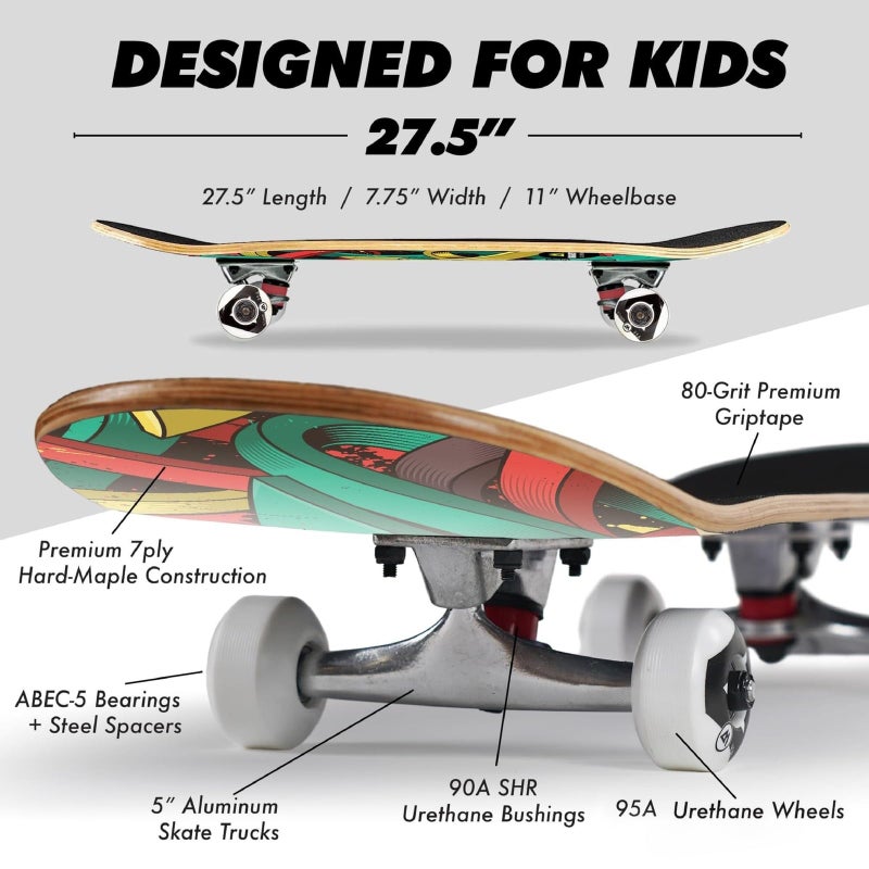 Magneto Complete Skateboard - Graffiti Deck Skateboard Graphics - Double Kicktail & Concave - Cruiser Skate Board - 27.5" x 7.75" - 7-Ply Maple - Image 4