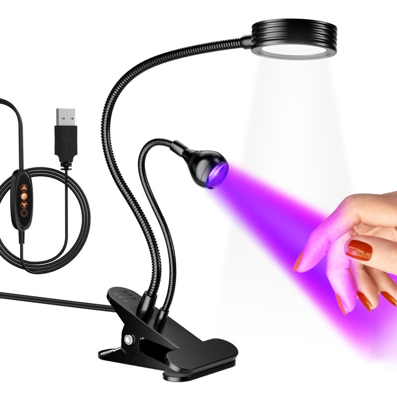 AORAEM LED Nail Lamp DoubleHeaded U V LED Light QuickyDry Nail Manicure Dryer Curing Light with Portable Gooseneck and Clamp Flash Cure U V Light for Gel Nails Professional Home DIY Salon Black
