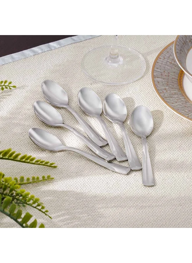 DANUBE HOME Danube Home Dune 6-Piece Coffee Spoon Set Silver Elegant And Durable Perfect For Stirring Coffee Tea Or Desserts Ideal For Home Office Cafes Or Special Occasions 14X3.5 Cm