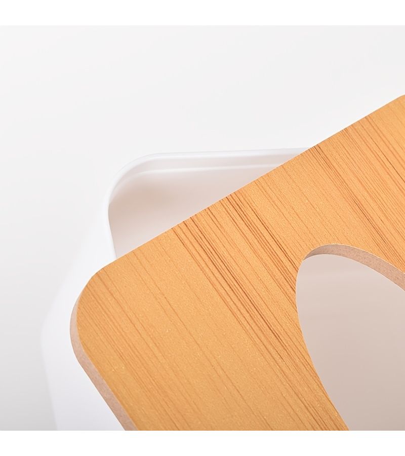 White Square Plastic Tissue Box With Wood Grain Lid Vintage Style Storage Home Office - Image 5