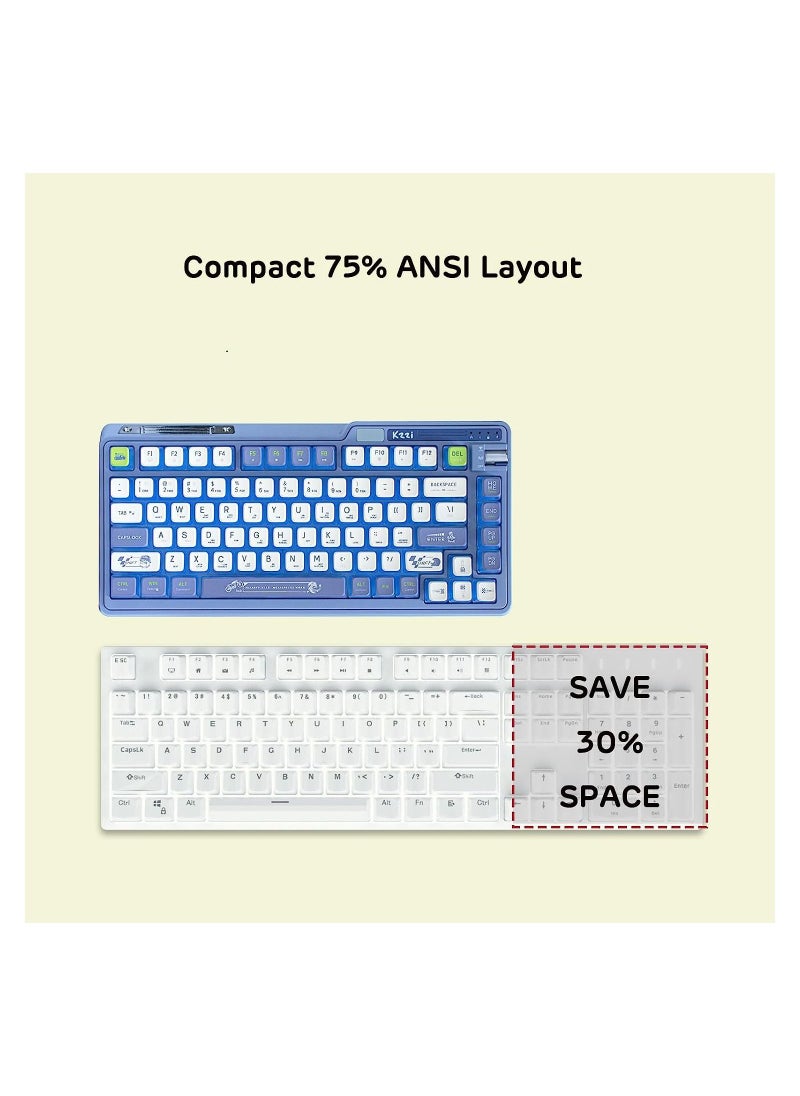 Kzzi - K75 PRO Lemon Grass RGB 75% Wireless Gasket Tri-Mode Connectable Mechanical Keyboard, 82 Keys Hot Swappable Gaming Keyboard with Knob and Power Display, Custom Tactile Switches - Image 1