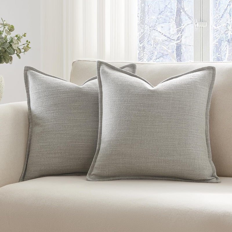 Meekio Set of 2 Light Gray Pillow Covers 20 x 20 inches Flange Edge Pillow Covers Textured Throw Pillow Covers for Neutral Home Decor - Image 1