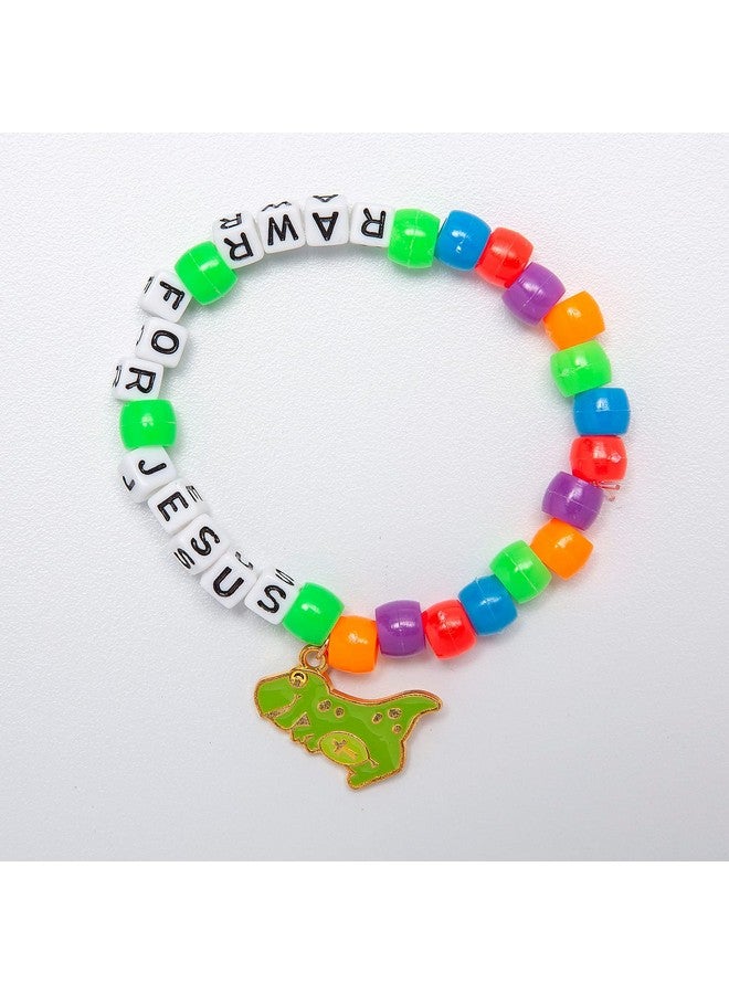 Fun Express Dinosaur VBS Pony Bead Bracelet Craft Kit - VBS Vacation Bible School Supplies/Decor, Makes 12 - Image 1