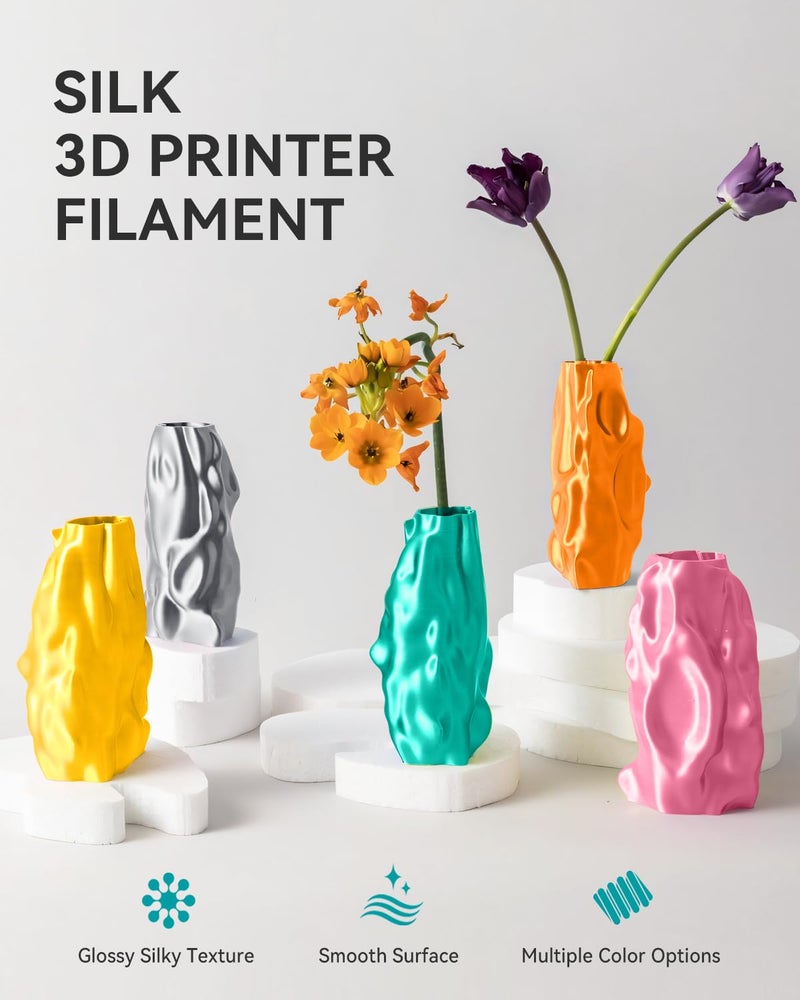 SUNLU 3D Printer Filament Bundle, PLA+ Silk Filament Multicolor 1.75mm, Individually Vacuum Packed, 250G Spool, 8 Rolls, 2kg in Total, Light Gold+Silver+Purple+Red+Orange+Yellow+Pink+Bronze - Image 4