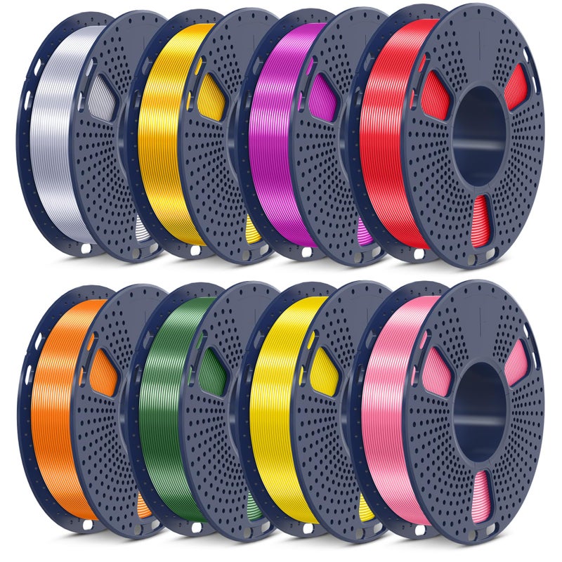 SUNLU 3D Printer Filament Bundle, PLA+ Silk Filament Multicolor 1.75mm, Individually Vacuum Packed, 250G Spool, 8 Rolls, 2kg in Total, Light Gold+Silver+Purple+Red+Orange+Yellow+Pink+Bronze - Image 1