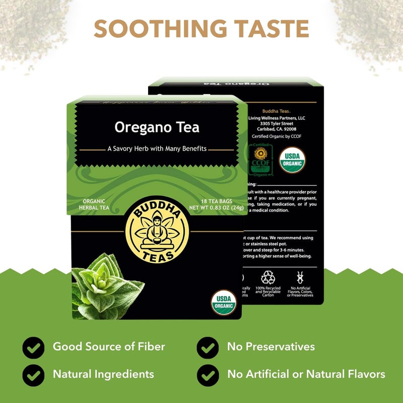 Buddha Teas - Organic Oregano Tea - Herbal Tea - For Health & Wellbeing - With Antioxidants & Minerals - Clean Ingredients - Caffeine Free - OU Kosher & Non-GMO - 18 Tea Bags (Pack of 1) - Image 2