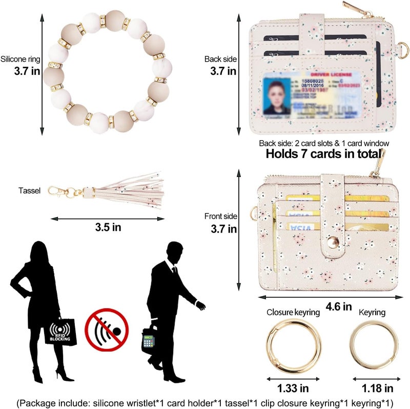 COOLANS Silicone Bracelet Wristlet Wallet Credit Card Holder RFID,ID Window,Key Ring Tassel,Slim Wallet Women Keychain Purse - Image 2