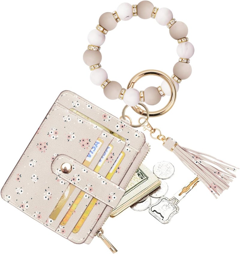 COOLANS Silicone Bracelet Wristlet Wallet Credit Card Holder RFID,ID Window,Key Ring Tassel,Slim Wallet Women Keychain Purse - Image 1