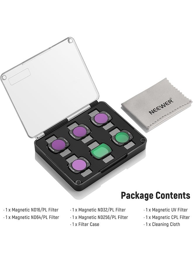 Neewer - NEEWER Magnetic ND/CPL Filter Set Compatible with DJI OSMO Pocket 3, 6 Pack UV CPL ND16/PL ND32/PL ND64/PL ND256/PL Polarizing and Neutral Density Filters, Multi Coated HD Optical Glass/Aluminum Frame - Image 1