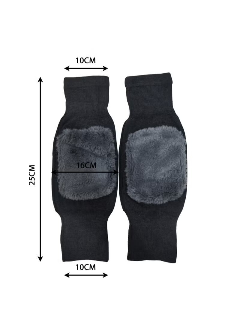 Cuken 1 Pair Unisex Pair Knee Warmers, Thick Cashmere Wool Knee Brace Support Pads with Thermal Insulation for Winter Sports, Running, Cycling, and Daily Wear, Black - Image 2
