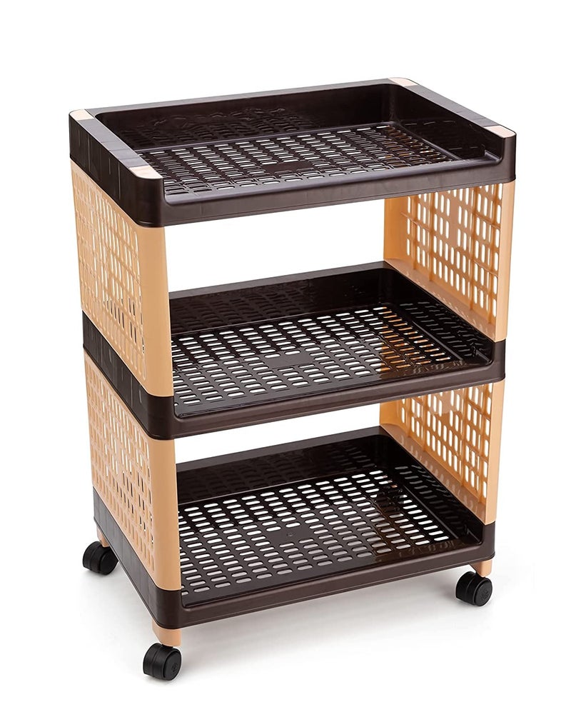 DHVAJA Plastic MultiPurpose Kitchen Storage Basket Rack Household Rack Vegetable and Fruit Storage Rack Office Rack Bathroom Rack 3 Layer Brown - Image 1