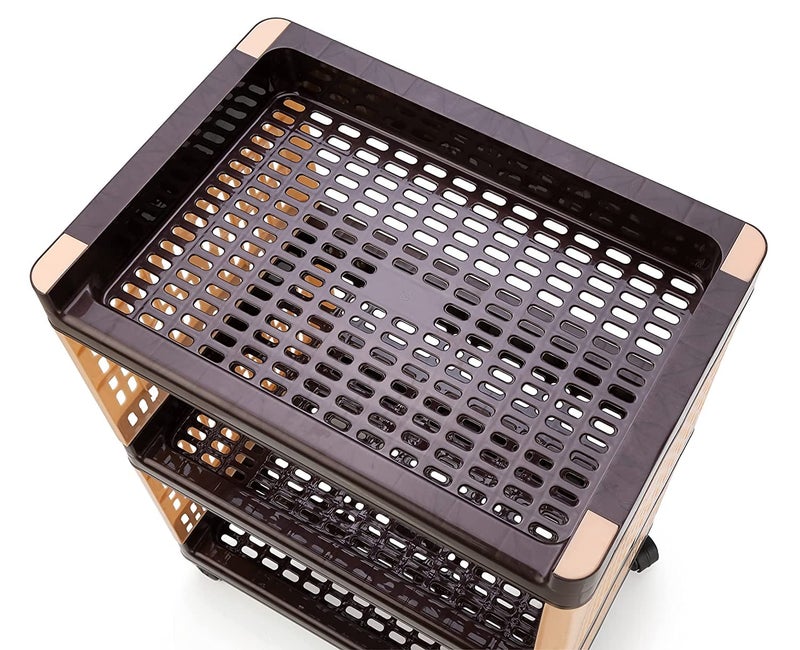 DHVAJA Plastic MultiPurpose Kitchen Storage Basket Rack Household Rack Vegetable and Fruit Storage Rack Office Rack Bathroom Rack 3 Layer Brown - Image 4