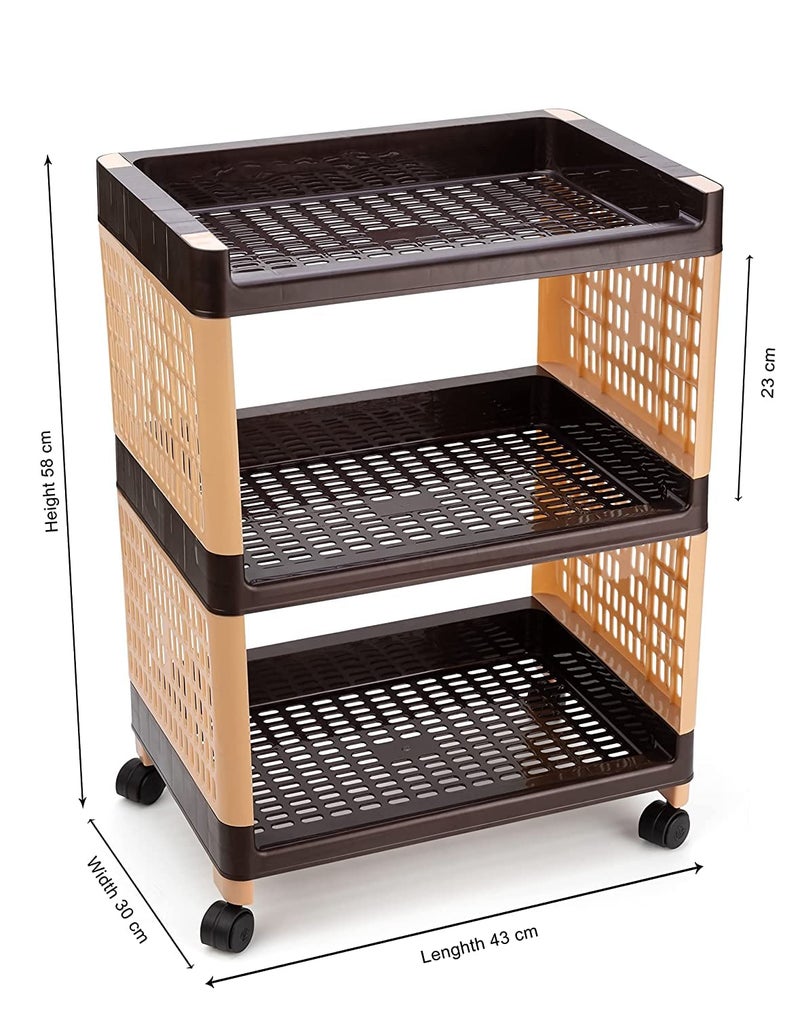 DHVAJA Plastic MultiPurpose Kitchen Storage Basket Rack Household Rack Vegetable and Fruit Storage Rack Office Rack Bathroom Rack 3 Layer Brown - Image 2
