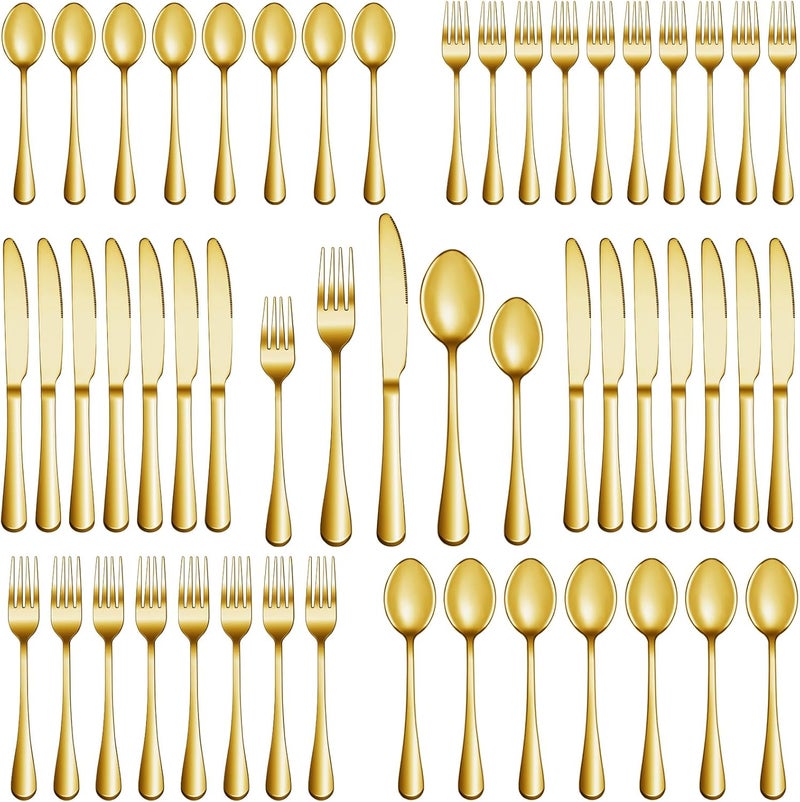 MUTNITT 60 Pcs Gold Silverware Set Service for 12 Premium Stainless Steel Flatware Set Cutlery Utensil Set Durable Home Kitchen Eating Tableware Set Include Fork Knife Spoon Set Dishwasher Safe - Image 1