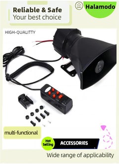 Sound Warning Megaphone For Car, Megaphone for Van, Car Siren Megaphone, 5 Sounds Tone Megaphone Loud Air Horn Siren Speaker, for Car Van Truck, 300Db