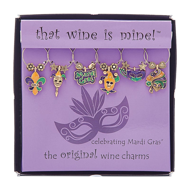 Wine Things Celebrating Mardi Gras Wine Charms Zinc Alloy Wine Glass Tags for Stem Glasses Drink Markers Identifiers for Parties Tastings and Entertaining Multicolor Set of 6