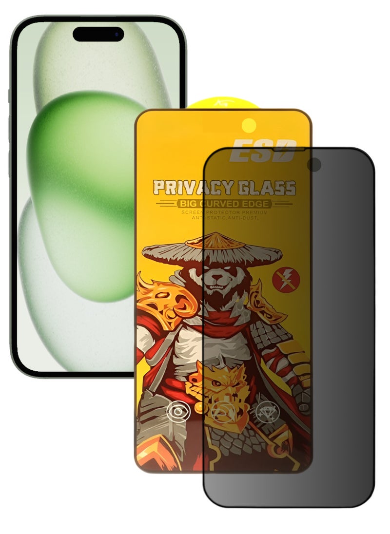 ESD Tempered Dustproof Privacy Glass Screen Protector Compatible For iPhone 15 - Image 1