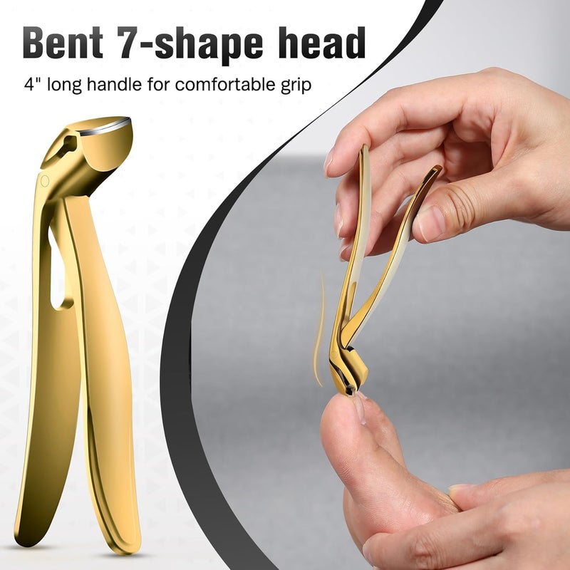 FERYES Angled Head Long Handled Toenail Clipper for Seniors - Large Wide Jaw Nail Clipper with Catcher for Thick Nails - Easier Trimming, Ergonomic Design (Gold Various color options - Image 4