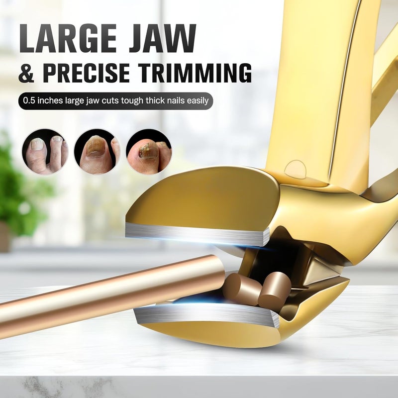 FERYES Angled Head Long Handled Toenail Clipper for Seniors - Large Wide Jaw Nail Clipper with Catcher for Thick Nails - Easier Trimming, Ergonomic Design (Gold Various color options - Image 3