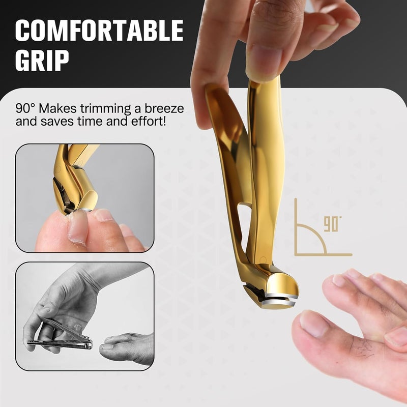 FERYES Angled Head Long Handled Toenail Clipper for Seniors - Large Wide Jaw Nail Clipper with Catcher for Thick Nails - Easier Trimming, Ergonomic Design (Gold Various color options - Image 2
