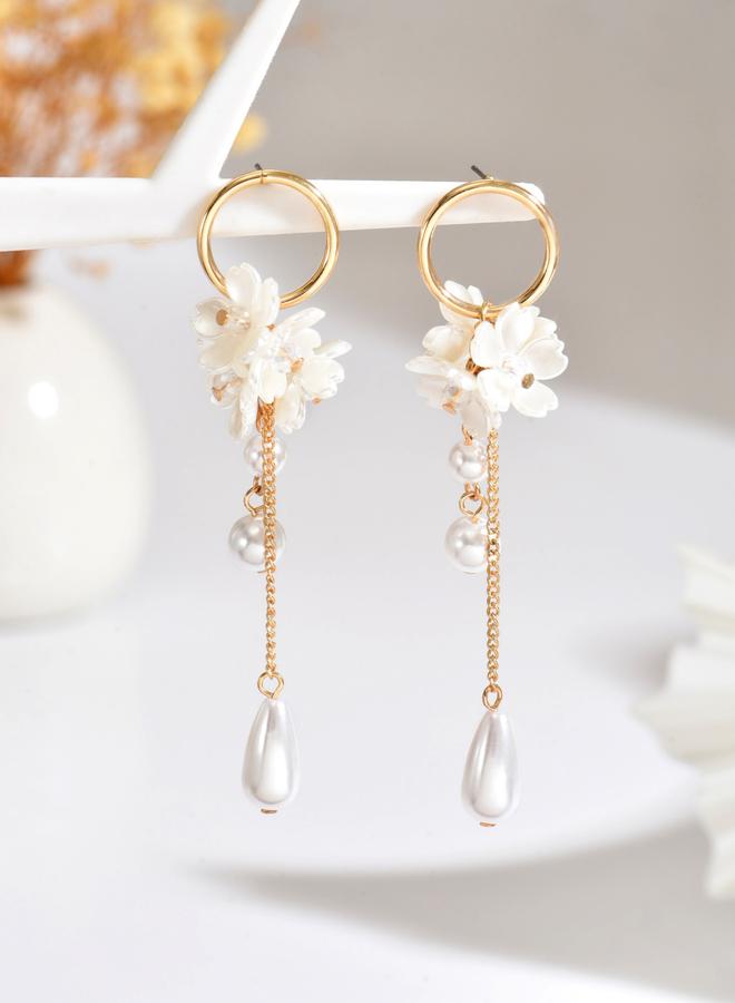 Take Two Women Floral Faux Pearl Dangle Earrings - Image 3