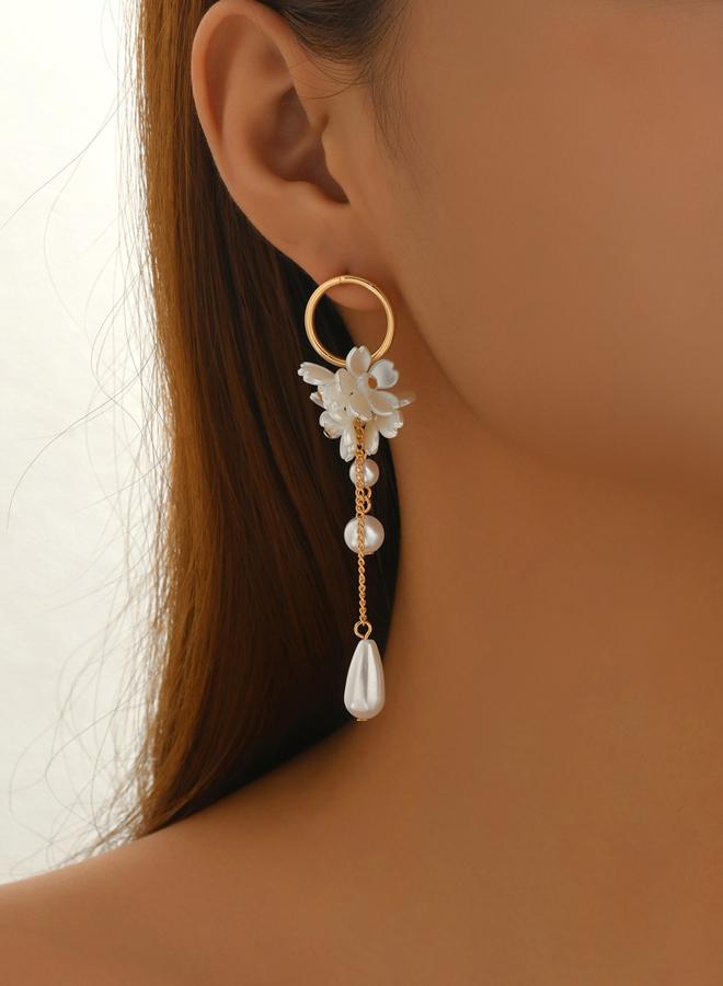 Take Two Women Floral Faux Pearl Dangle Earrings - Image 1