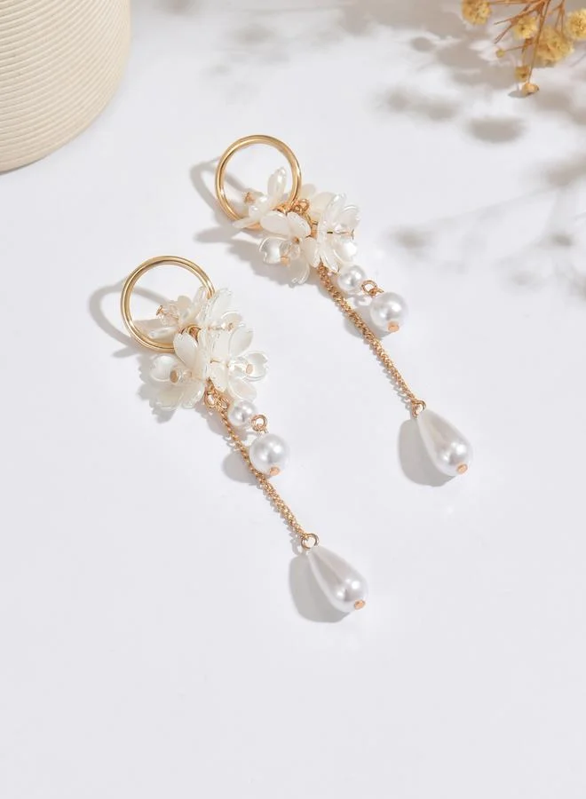 Take Two Women Floral Faux Pearl Dangle Earrings