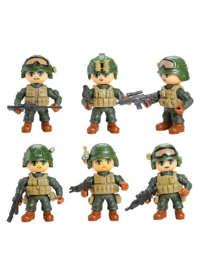 Inch Plastic Soldier Model Special Soldier Soldier Police Doll Joint Movable Hand Toy-Color:Sand Color Q Version Special Forces 6-person Team  - Image 1