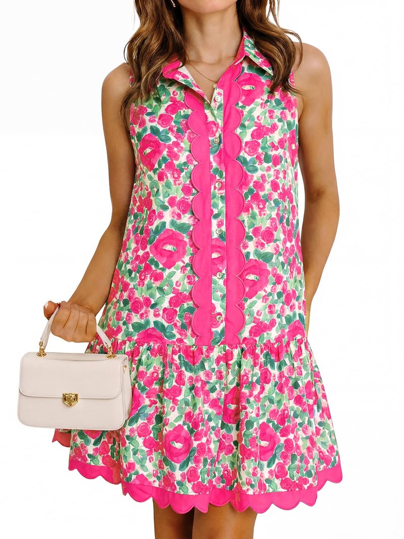 Cicy Bell Womens Floral Mini Dress Summer Casual V Neck Sleeveless Boho Dresses Ruffle Beach Vacation Outfits Rose Red - Image 1