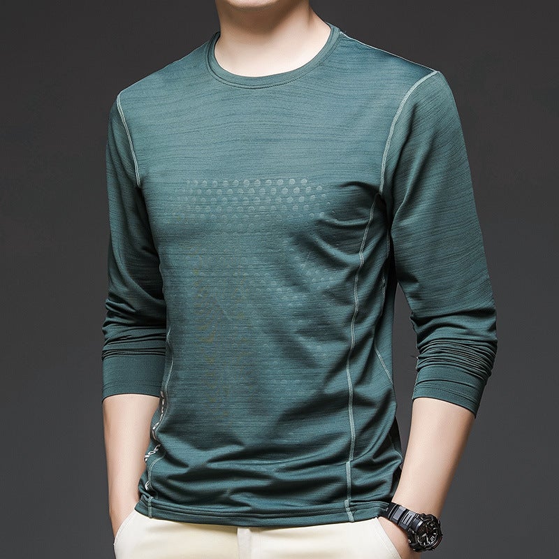 Long Sleeve Ice Silk T-Shirt Men'S Ice Pure Color Sports T-Shirt Men'S Thin Breathable Stretch Business T-Shirt Men - Image 3