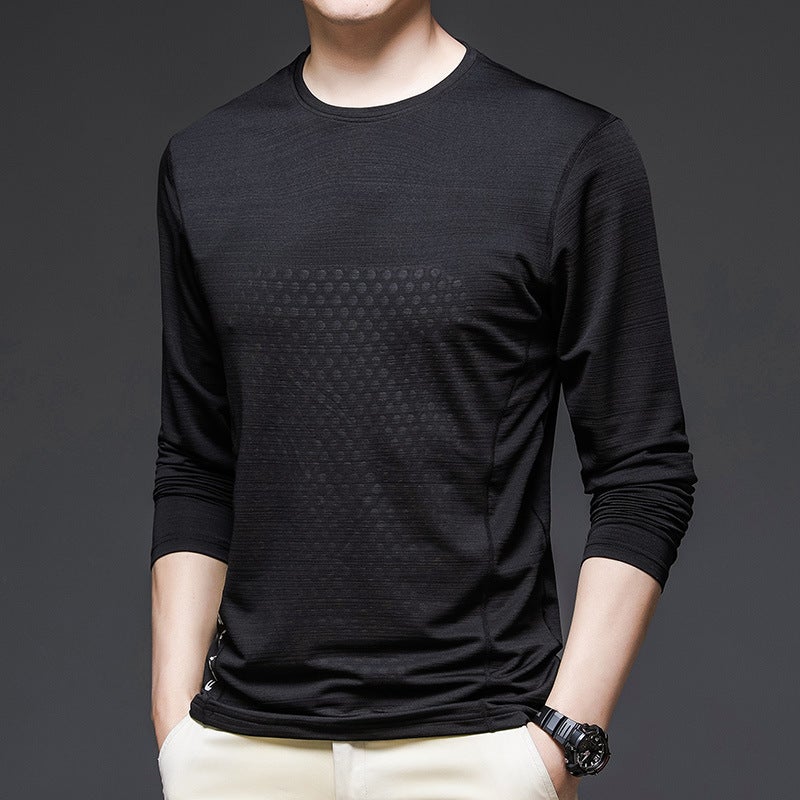 Long Sleeve Ice Silk T-Shirt Men'S Ice Pure Color Sports T-Shirt Men'S Thin Breathable Stretch Business T-Shirt Men - Image 4