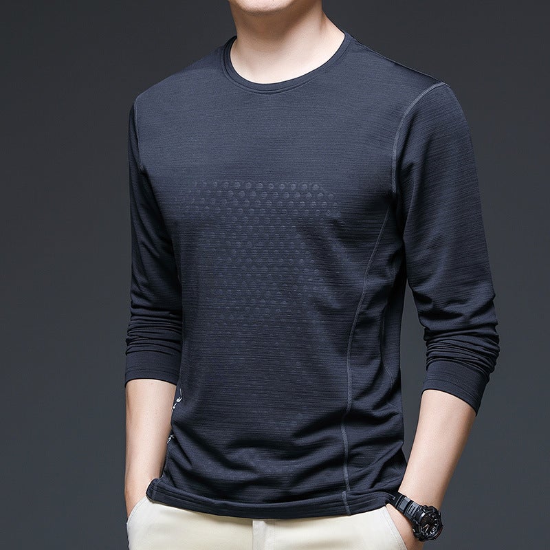 Long Sleeve Ice Silk T-Shirt Men'S Ice Pure Color Sports T-Shirt Men'S Thin Breathable Stretch Business T-Shirt Men - Image 2