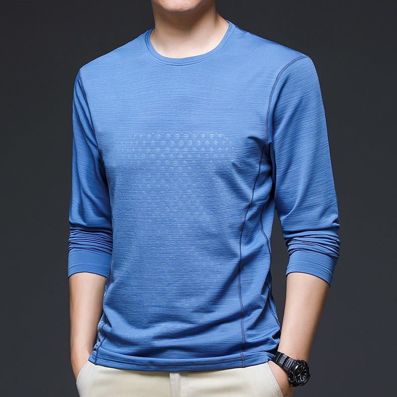 Long Sleeve Ice Silk T-Shirt Men'S Ice Pure Color Sports T-Shirt Men'S Thin Breathable Stretch Business T-Shirt Men - Image 5