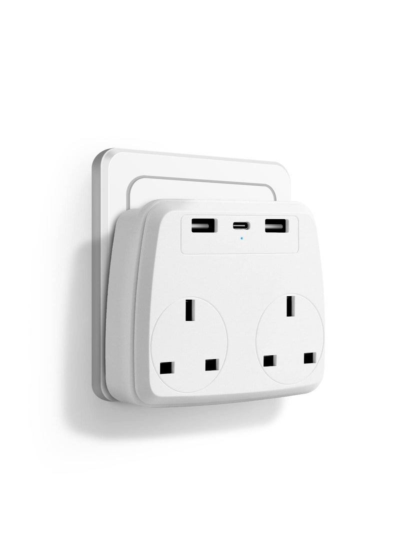 GNAFOTU Multi Plug Extension Power Adapter with 2 USB,Double Extender Wall Charger Socket 2 Way Dual Multiple Electrical Outlet Adaptor, Charging Station for Home, Office - Image 1