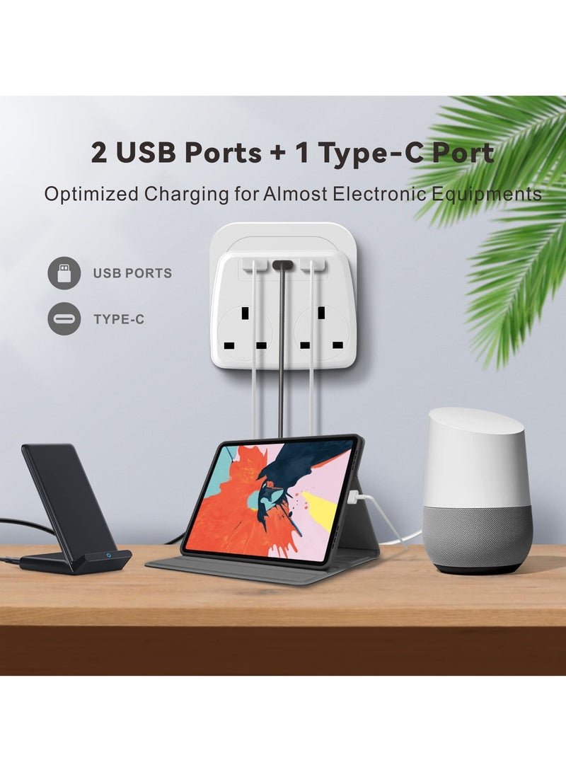 GNAFOTU Multi Plug Extension Power Adapter with 2 USB,Double Extender Wall Charger Socket 2 Way Dual Multiple Electrical Outlet Adaptor, Charging Station for Home, Office - Image 4