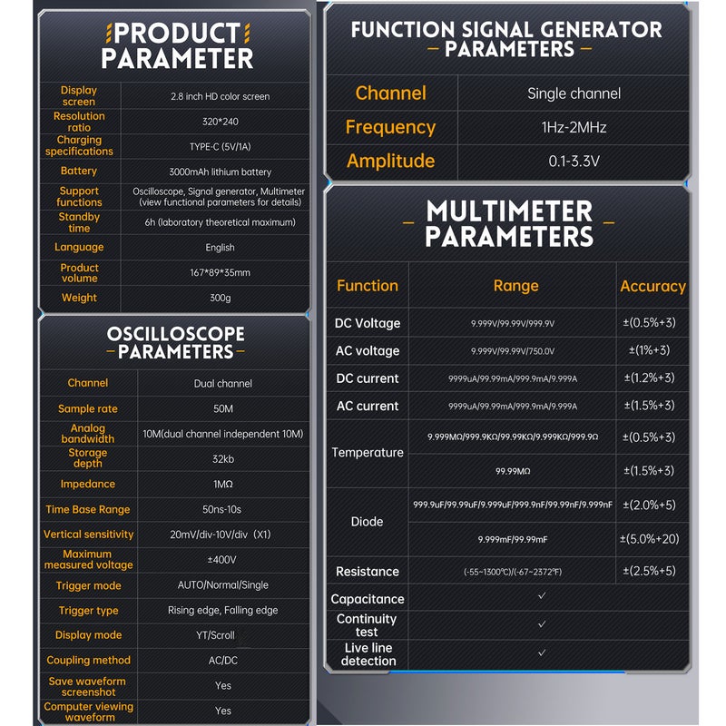 مقياس راسم الذبذبات الرقمي المحمول ومقياس متعدد الوظائف FNIRSI 2C23T + مولد إشارات وظيفي - أحدث راسم ذبذبات ثنائي القناة 3 في 1 ومولد إشارات 10 ميجاهيرتز × 2 و50 ميجا عينة في الثانية - Image 2