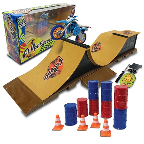 Playful Minds Flip Pro Stunt Park Ramp Set Exclusive Limited Edition Bike Customizable Parts 4 Ramps 16Piece Kit for Ultimate Stunt Action Includes Tools Extra Wheels Barrels Cones Ages 5 - Image 1