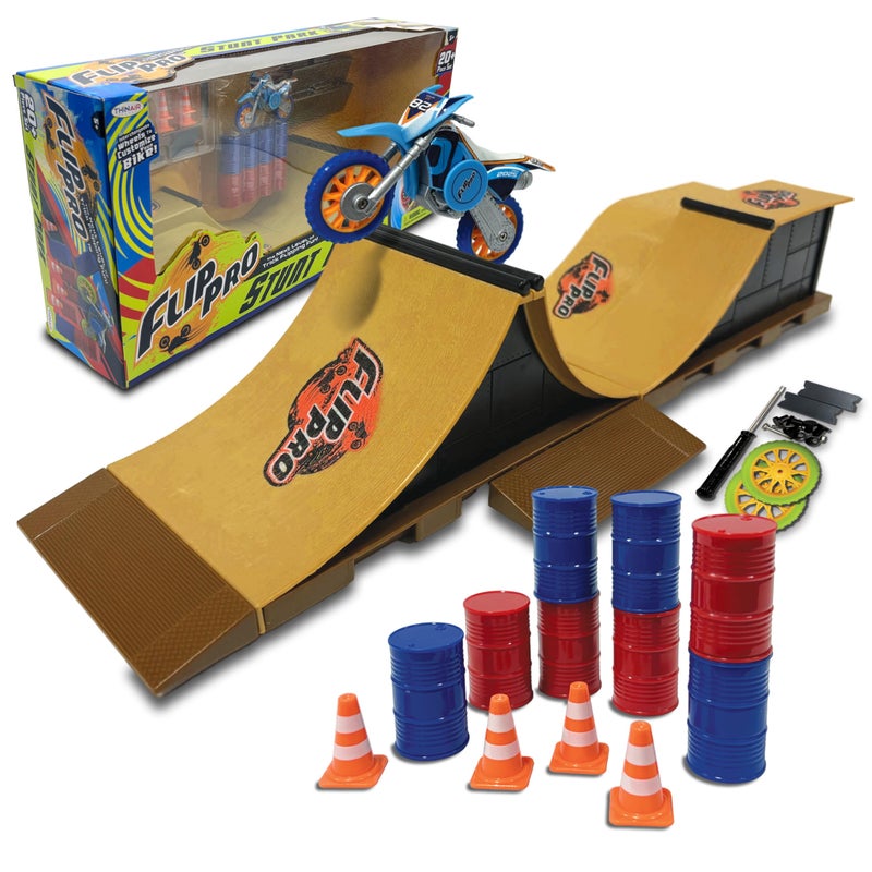 Playful Minds Flip Pro Stunt Park Ramp Set Exclusive Limited Edition Bike Customizable Parts 4 Ramps 16Piece Kit for Ultimate Stunt Action Includes Tools Extra Wheels Barrels Cones Ages 5 - Image 3