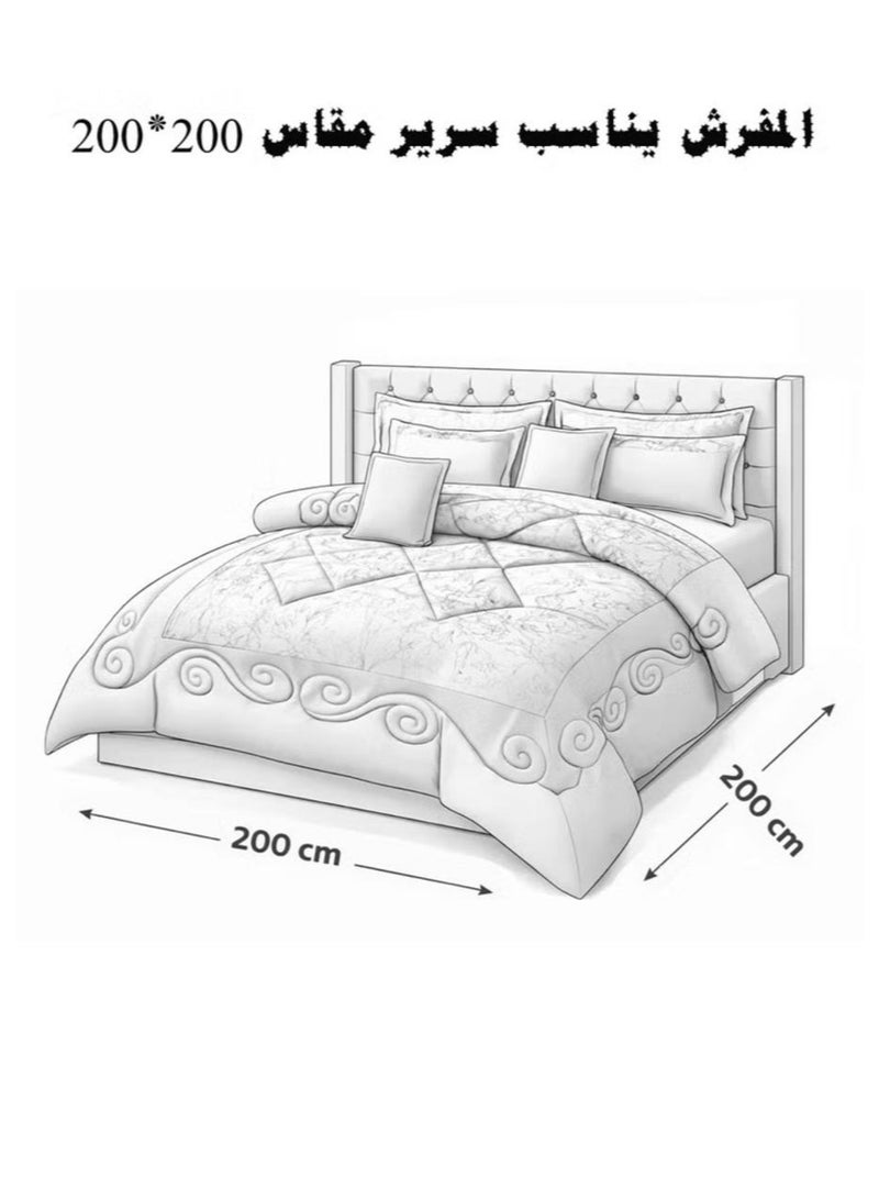 MingLi Summer double bed set, 6 pieces, reversible (floral and striped), fits a 200x200 bed. Includes a 230x250 duvet, a 200x200+40 fitted sheet with elasticated edges, two 80x50 pillowcases, and two 50x50 square pillowcases. - Image 4
