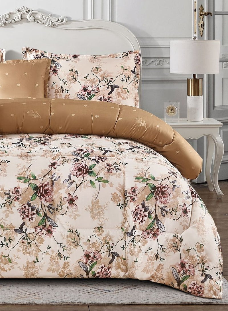 MingLi Summer double bed set, 6 pieces, reversible (floral and striped), fits a 200x200 bed. Includes a 230x250 duvet, a 200x200+40 fitted sheet with elasticated edges, two 80x50 pillowcases, and two 50x50 square pillowcases. - Image 2